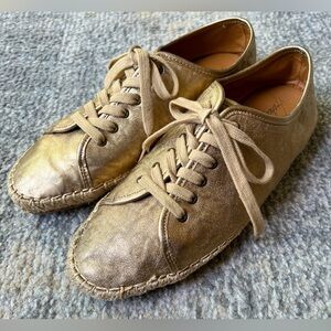 Patricia Nash Lace Up Leather Espadrille Sneakers Emiliana Antique Gold Sz 9